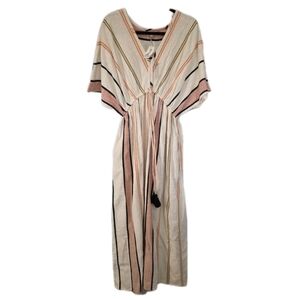 World Market Khadi Collection Cotton Maxi Dress Kaftan L/XL Striped Cream
